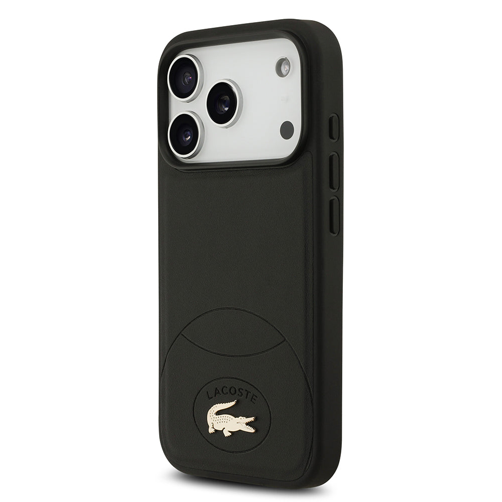 Apple iPhone 17 Pro Kılıf Lacoste Orjinal Lisanslı M-safe Şarj Özellikli PU Deri Tasarımlı Metal Logolu Kapak Siyah