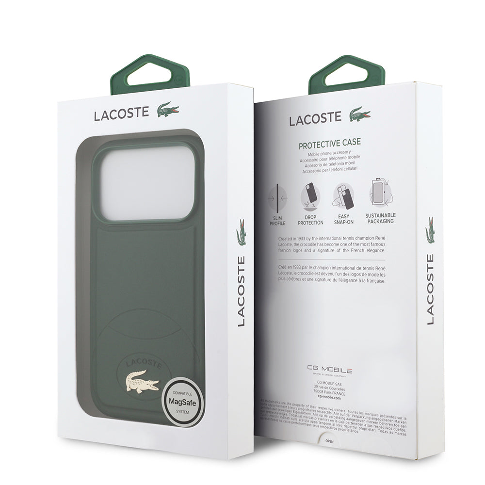 Apple iPhone 17 Pro Kılıf Lacoste Orjinal Lisanslı M-safe Şarj Özellikli PU Deri Tasarımlı Metal Logolu Kapak Yeşil