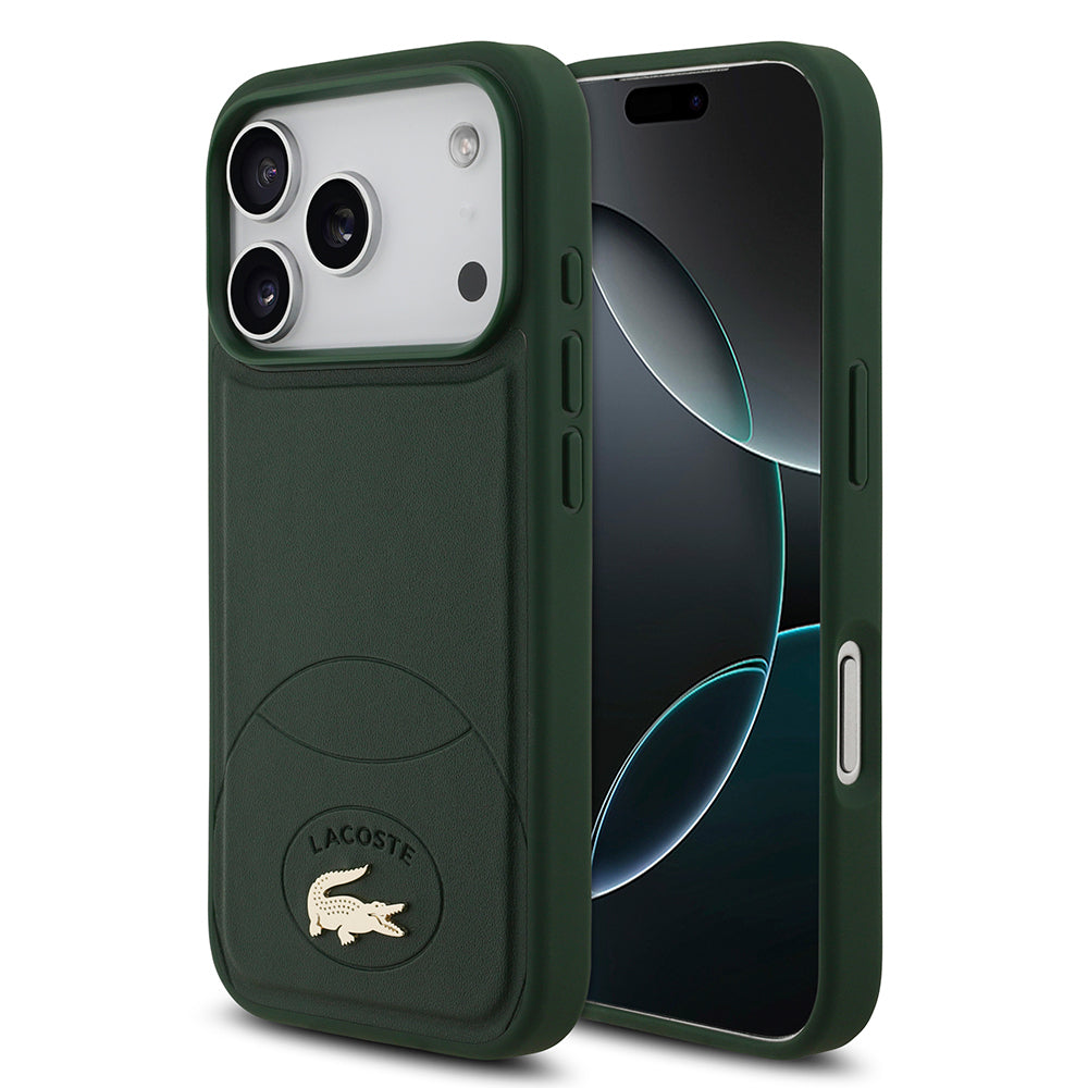 Apple iPhone 17 Pro Kılıf Lacoste Orjinal Lisanslı M-safe Şarj Özellikli PU Deri Tasarımlı Metal Logolu Kapak Yeşil