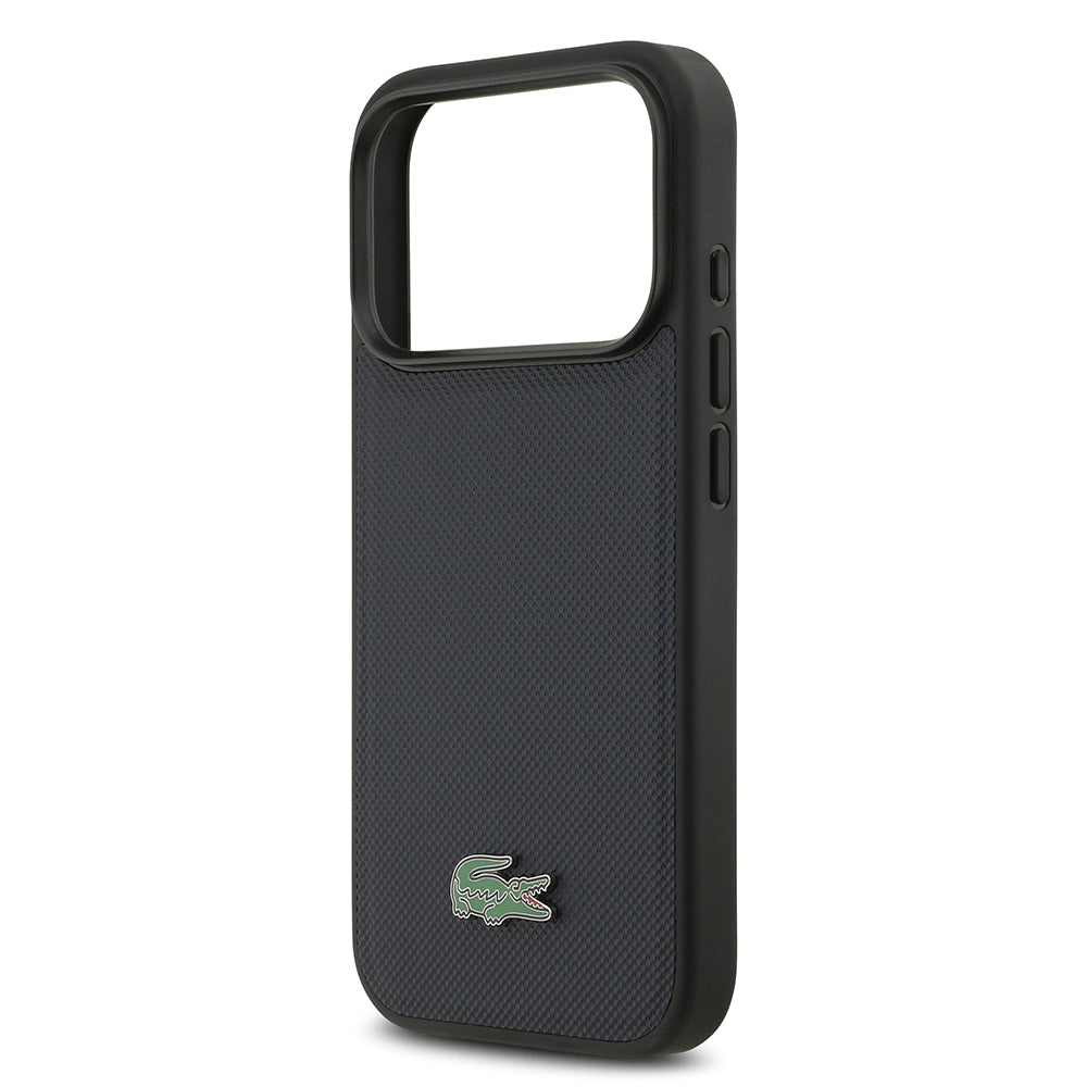 Apple iPhone 17 Pro Kılıf Lacoste Orjinal Lisanslı M-safe Şarj Özellikli PU Pike Desenli Metal Logolu Kapak Lacivert