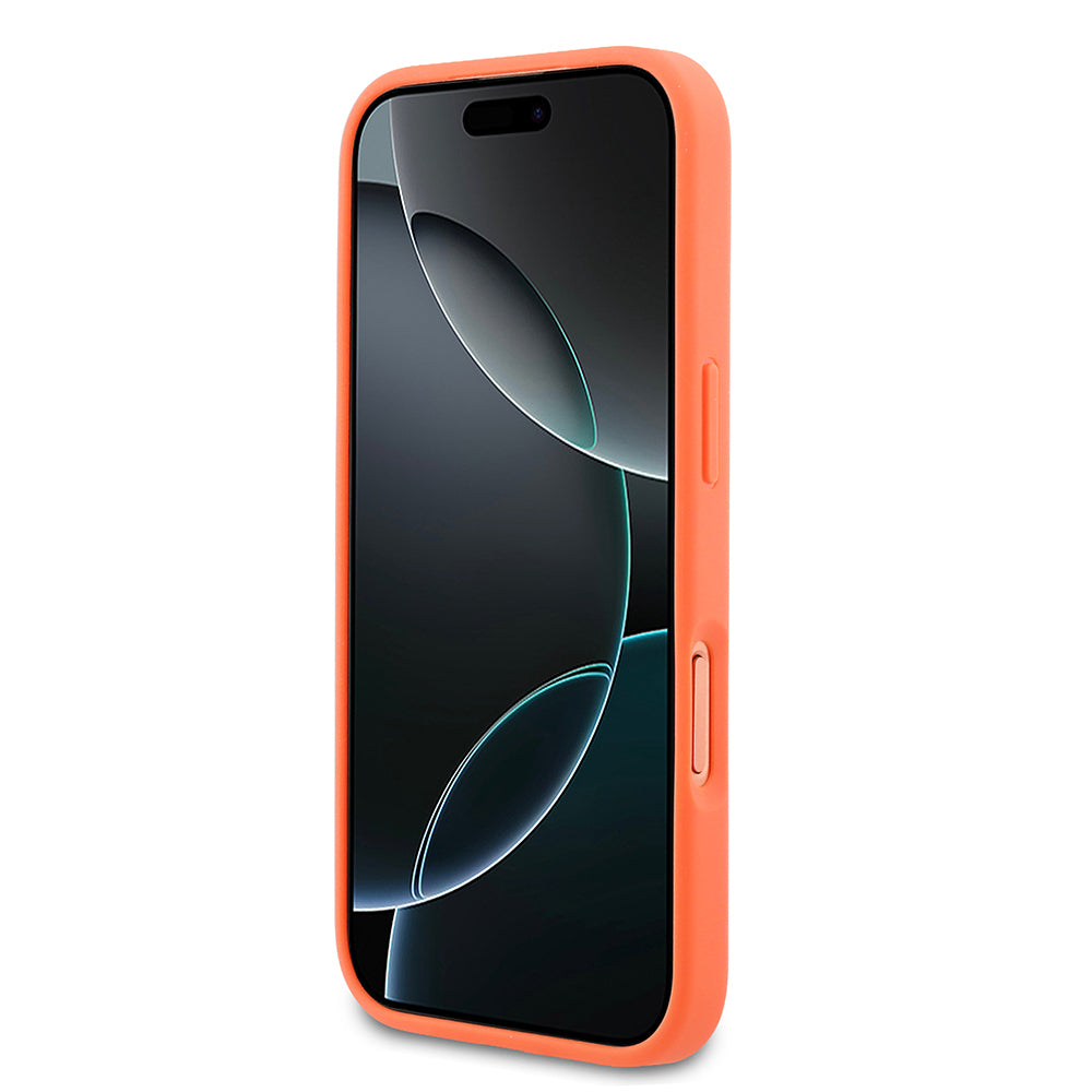 Apple iPhone 17 Pro Kılıf Lacoste Orjinal Lisanslı M-safe Şarj Özellikli PU Pike Desenli Metal Logolu Kapak Turuncu