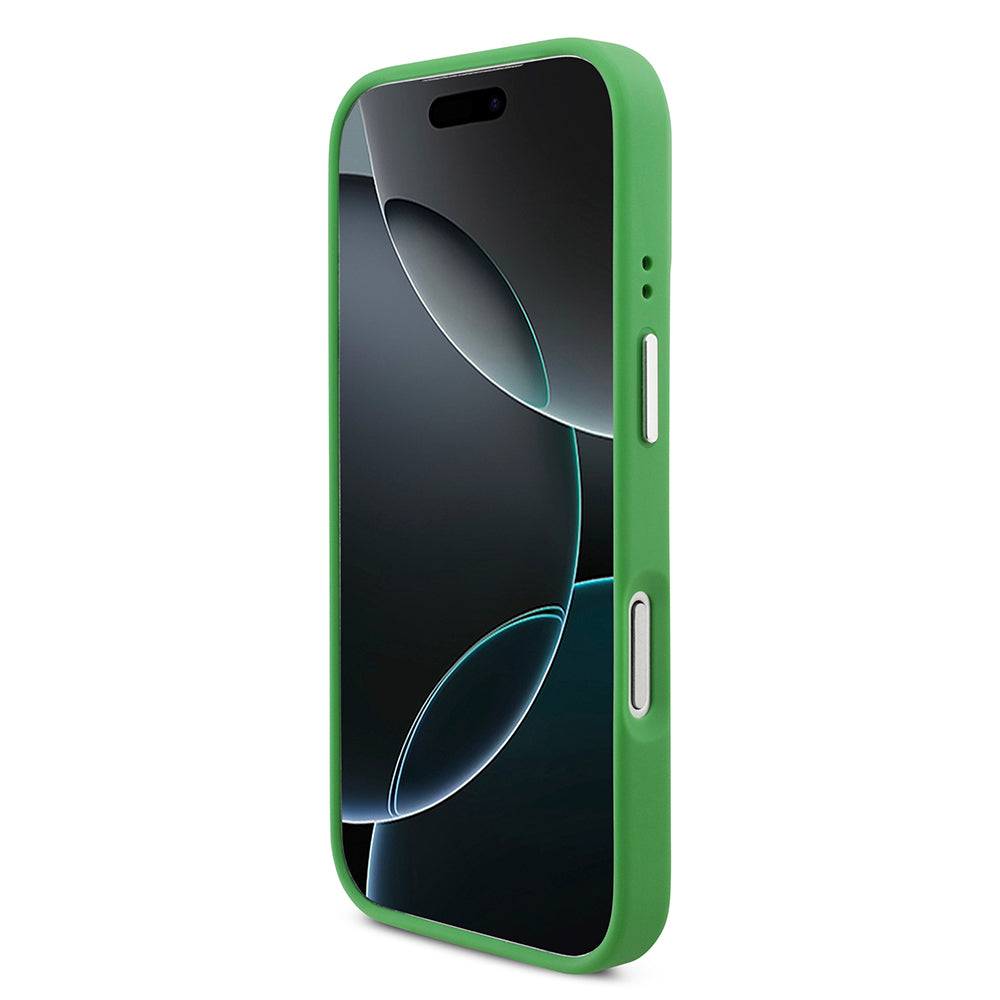 Apple iPhone 17 Pro Kılıf Lacoste Orjinal Lisanslı M-safe Şarj Özellikli PU Pike Desenli Standlı Metal Logolu Kapak Yeşil