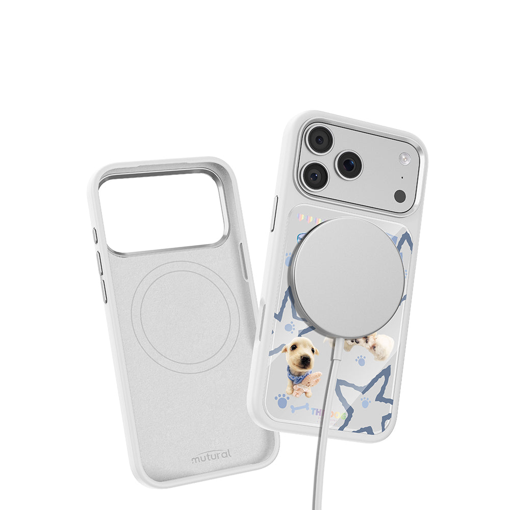 Apple iPhone 17 Pro Kılıf M-safe Şarj Özellikli 3D Baskılı Tasarım Mutural The Dog Serisi Kapak Beyaz