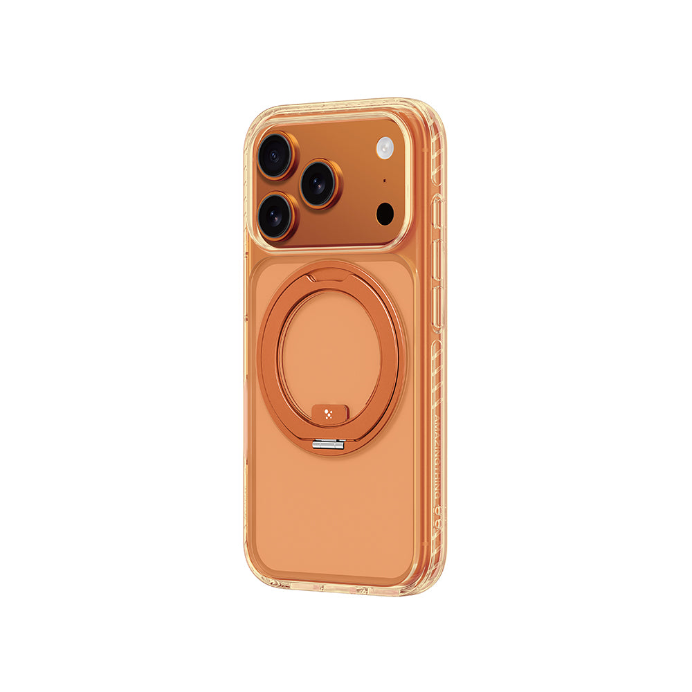 Apple iPhone 17 Pro Kılıf M-Safe Şarj Özellikli Airbag Tasarımlı Standlı AmazingThing Titan Pro MagSpin Kapak Turuncu