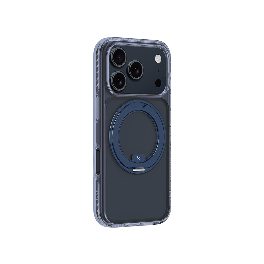 Apple iPhone 17 Pro Kılıf M-Safe Şarj Özellikli Airbag Tasarımlı Standlı AmazingThing Titan Pro MagSpin Kapak Mavi
