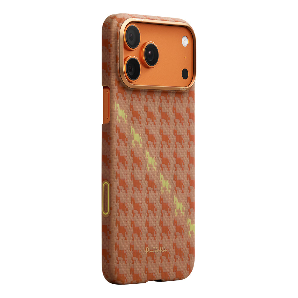 Apple iPhone 17 Pro Kılıf M-safe Şarj Özellikli Aramid Fiber Pitaka Edge Serisi Happiness Rides Kapak Kahverengi