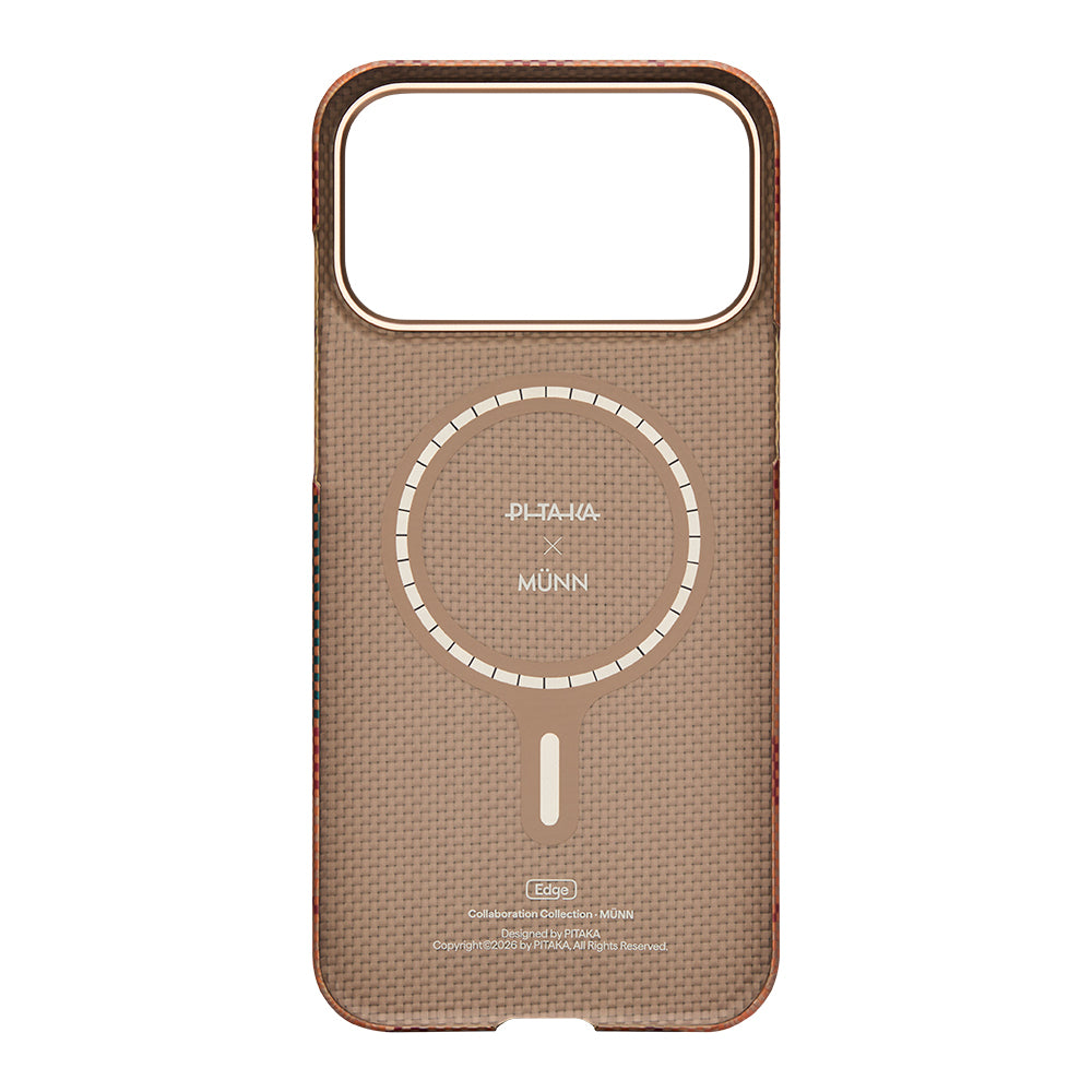 Apple iPhone 17 Pro Kılıf M-safe Şarj Özellikli Aramid Fiber Pitaka Flora in Grid Serisi Kapak Kahverengi