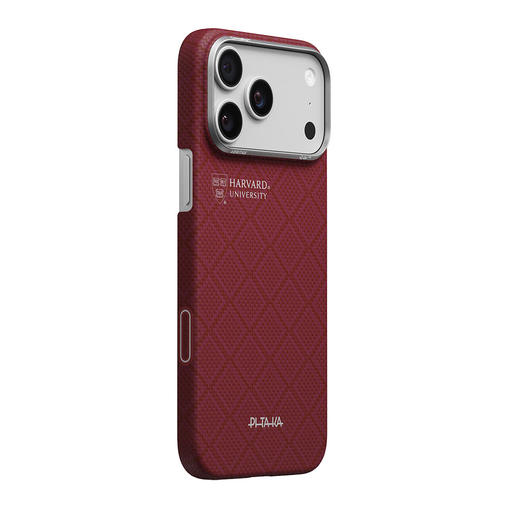 Apple iPhone 17 Pro Kılıf M-safe Şarj Özellikli Aramid Fiber Pitaka Harvard University Serisi Kapak Kırmızı