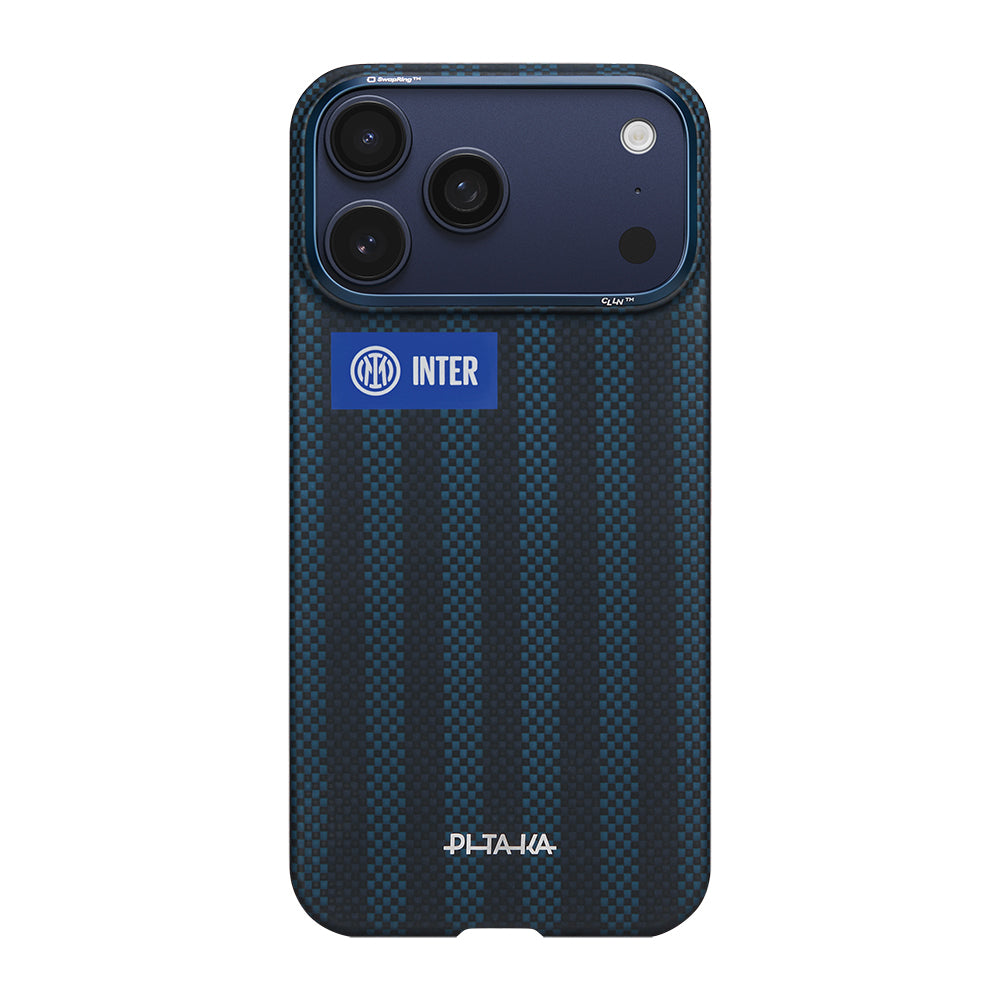 Apple iPhone 17 Pro Kılıf M-safe Şarj Özellikli Aramid Fiber Pitaka İnternazionale Milano Serisi Kapak Siyah-Mavi