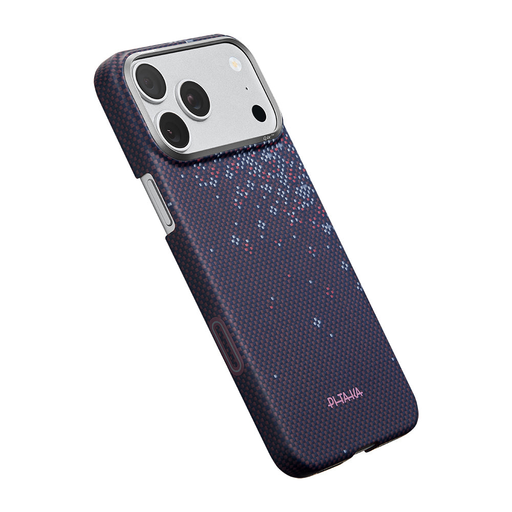 Apple iPhone 17 Pro Kılıf M-safe Şarj Özellikli Aramid Fiber Pitaka Sakura Hours Serisi Kapak Mor