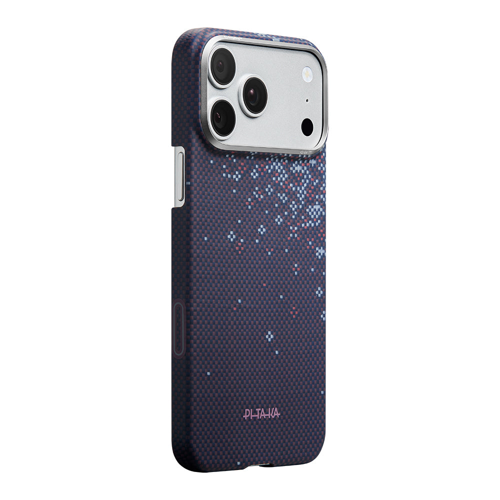 Apple iPhone 17 Pro Kılıf M-safe Şarj Özellikli Aramid Fiber Pitaka Sakura Hours Serisi Kapak Mor