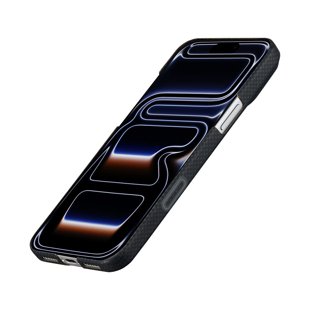 Apple iPhone 17 Pro Kılıf M-safe Şarj Özellikli Aramid Fiber Pitaka Sakura Hours Serisi Kapak Siyah