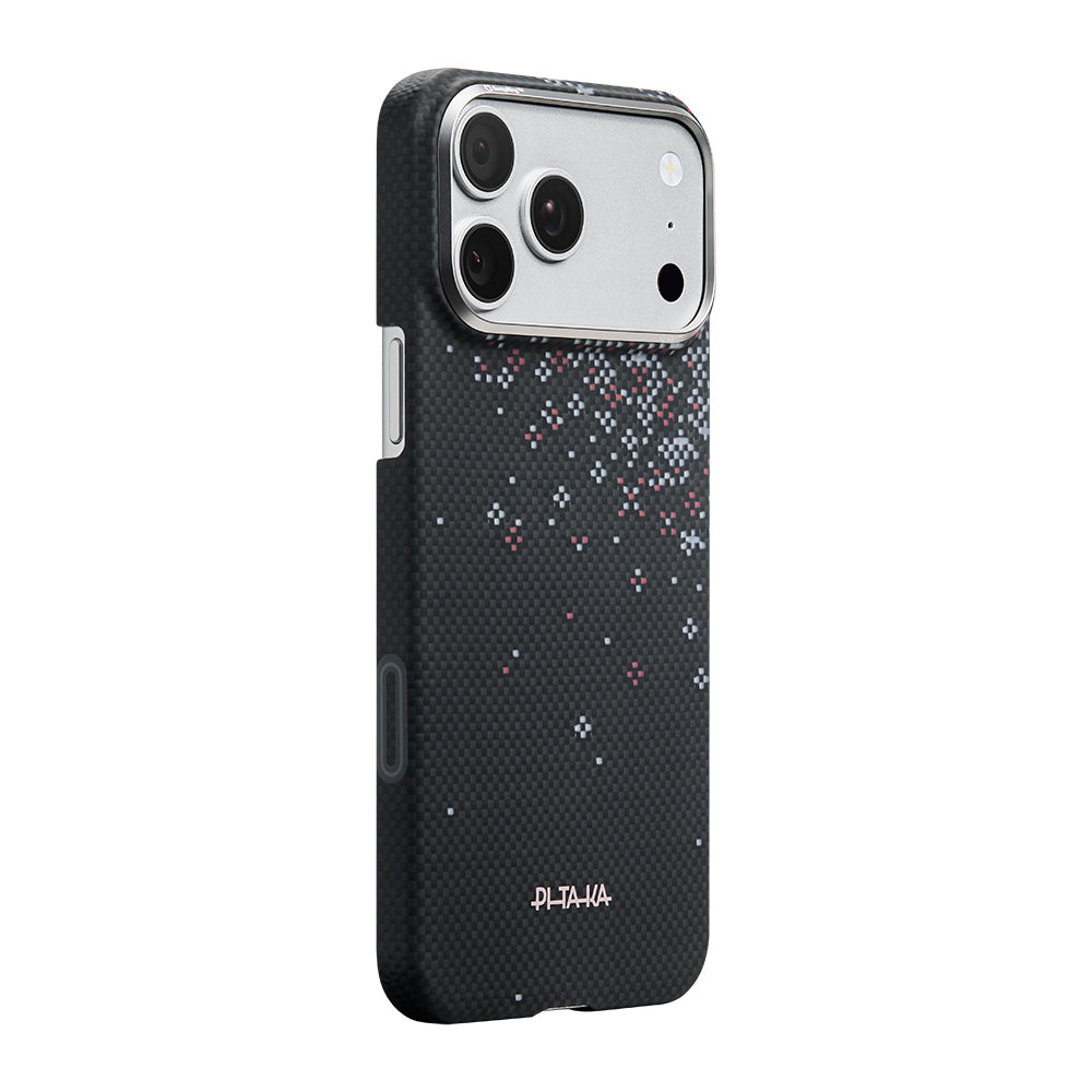 Apple iPhone 17 Pro Kılıf M-safe Şarj Özellikli Aramid Fiber Pitaka Sakura Hours Serisi Kapak Siyah