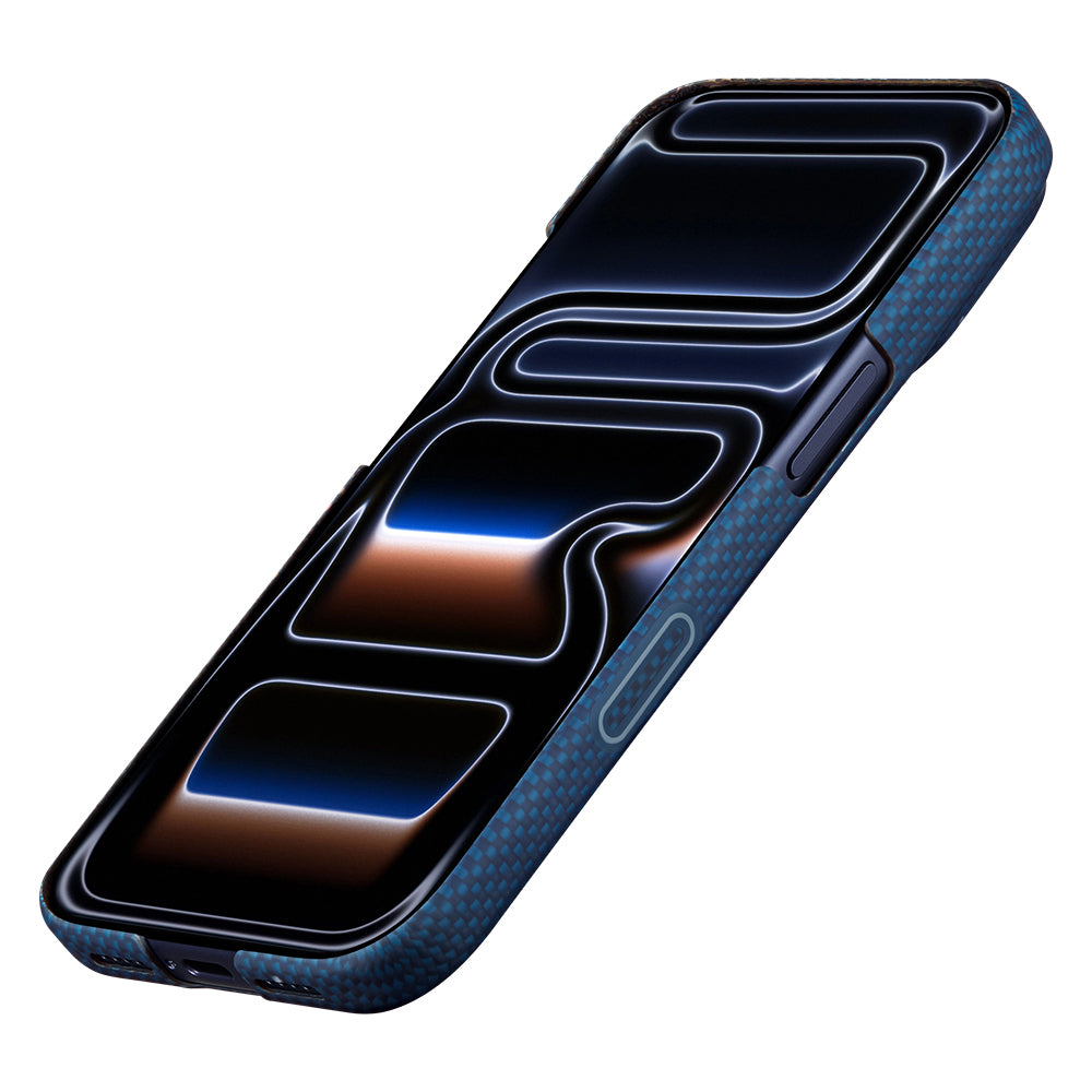 Apple iPhone 17 Pro Kılıf M-safe Şarj Özellikli Aramid Karbon Fiber Pitaka Sakura Hours Serisi Kapak Lacivert