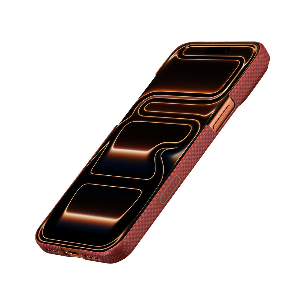 Apple iPhone 17 Pro Kılıf M-safe Şarj Özellikli Aramid Karbon Fiber Pitaka Sakura Hours Serisi Kapak Kırmızı