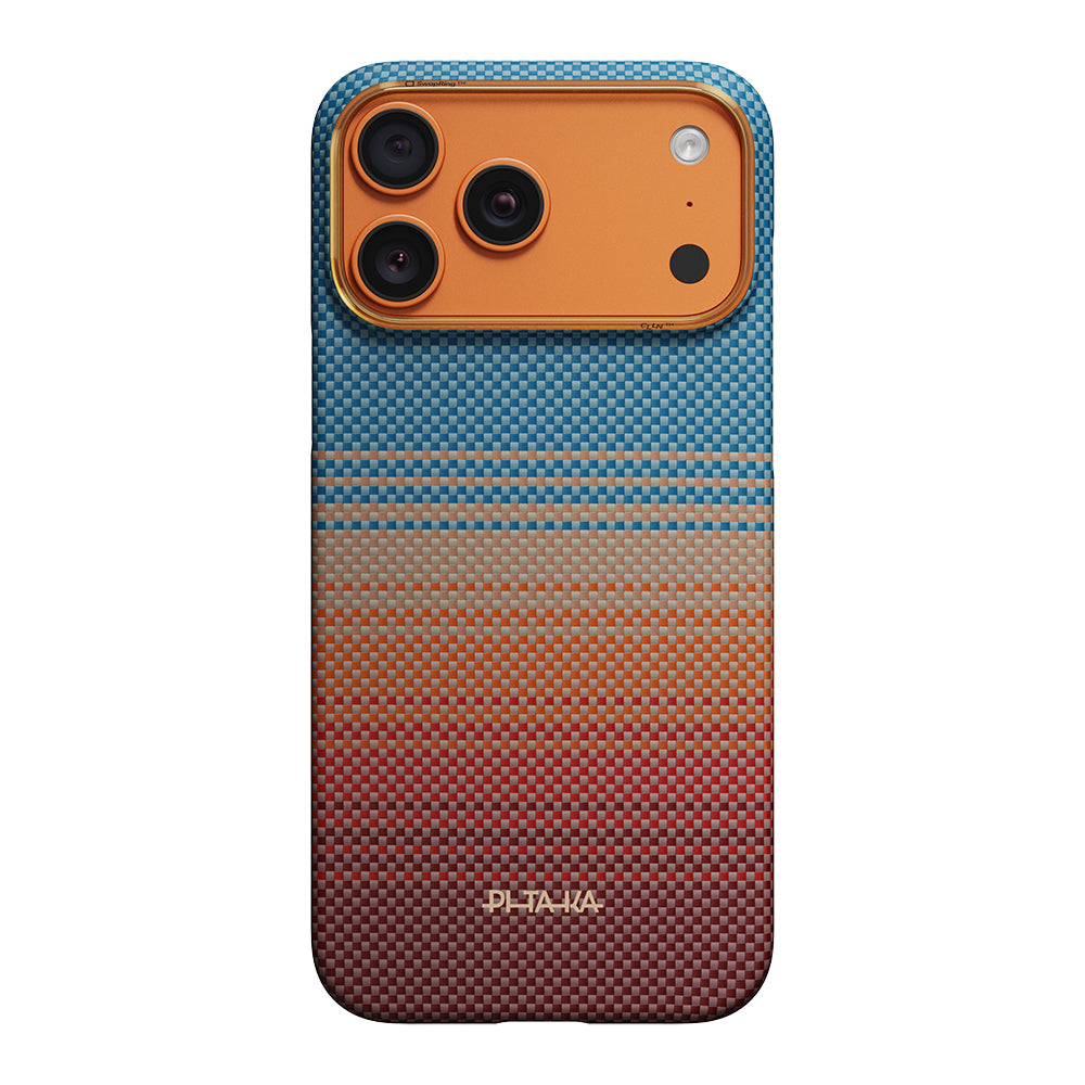 Apple iPhone 17 Pro Kılıf M-safe Şarj Özellikli Aramid Fiber Pitaka Sunset 2.0 California Dream Serisi Kapak Mavi-Kahverengi