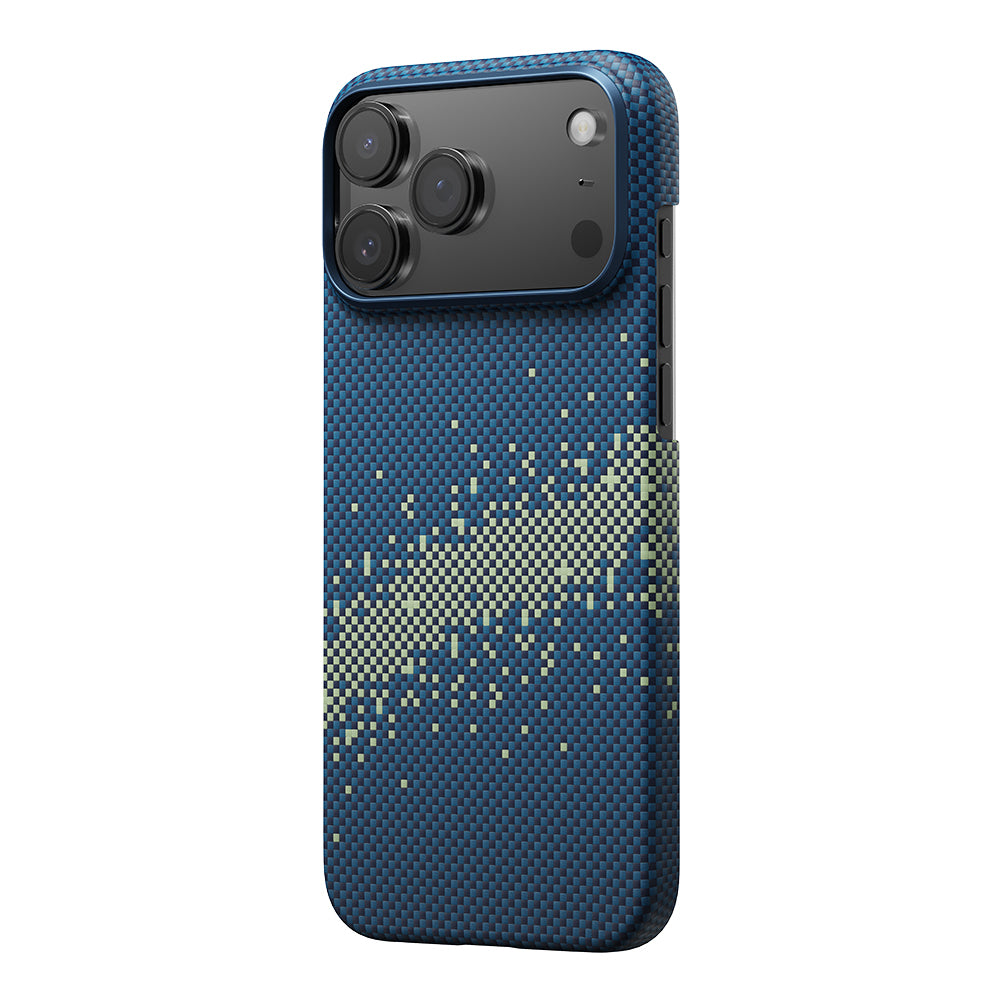 Apple iPhone 17 Pro Kılıf M-safe Şarj Özellikli Aramid Fiber Pitaka Tactile Woven Starpeak Serisi Milky Way Galaxy Kapak Mavi