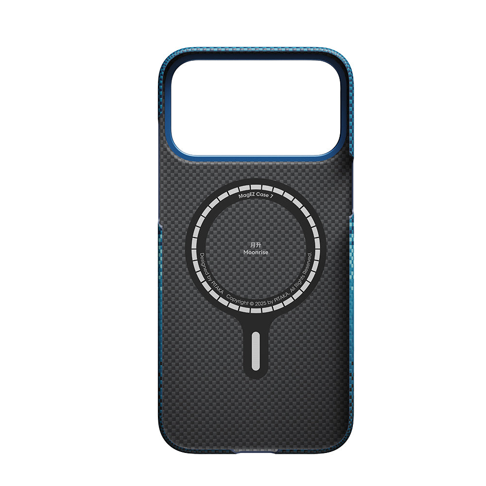 Apple iPhone 17 Pro Kılıf M-safe Şarj Özellikli Aramid Fiber Pitaka Tactile Woven Sunset-Moonrise Serisi Kapak Mavi