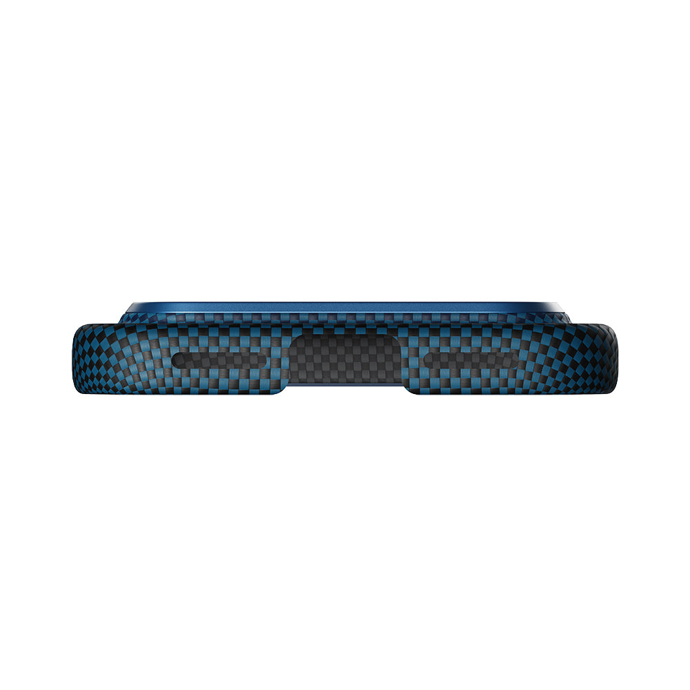 Apple iPhone 17 Pro Kılıf M-safe Şarj Özellikli Aramid Fiber Pitaka Tactile Woven Sunset-Moonrise Serisi Kapak Mavi