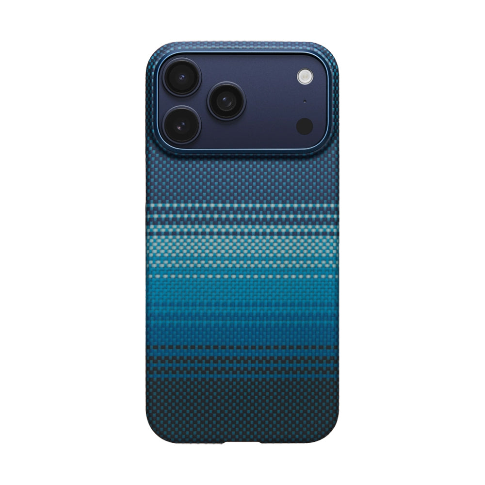 Apple iPhone 17 Pro Kılıf M-safe Şarj Özellikli Aramid Fiber Pitaka Tactile Woven Sunset-Moonrise Serisi Kapak Mavi