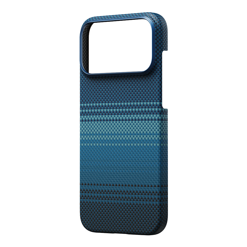Apple iPhone 17 Pro Kılıf M-safe Şarj Özellikli Aramid Fiber Pitaka Tactile Woven Sunset-Moonrise Serisi Kapak Mavi