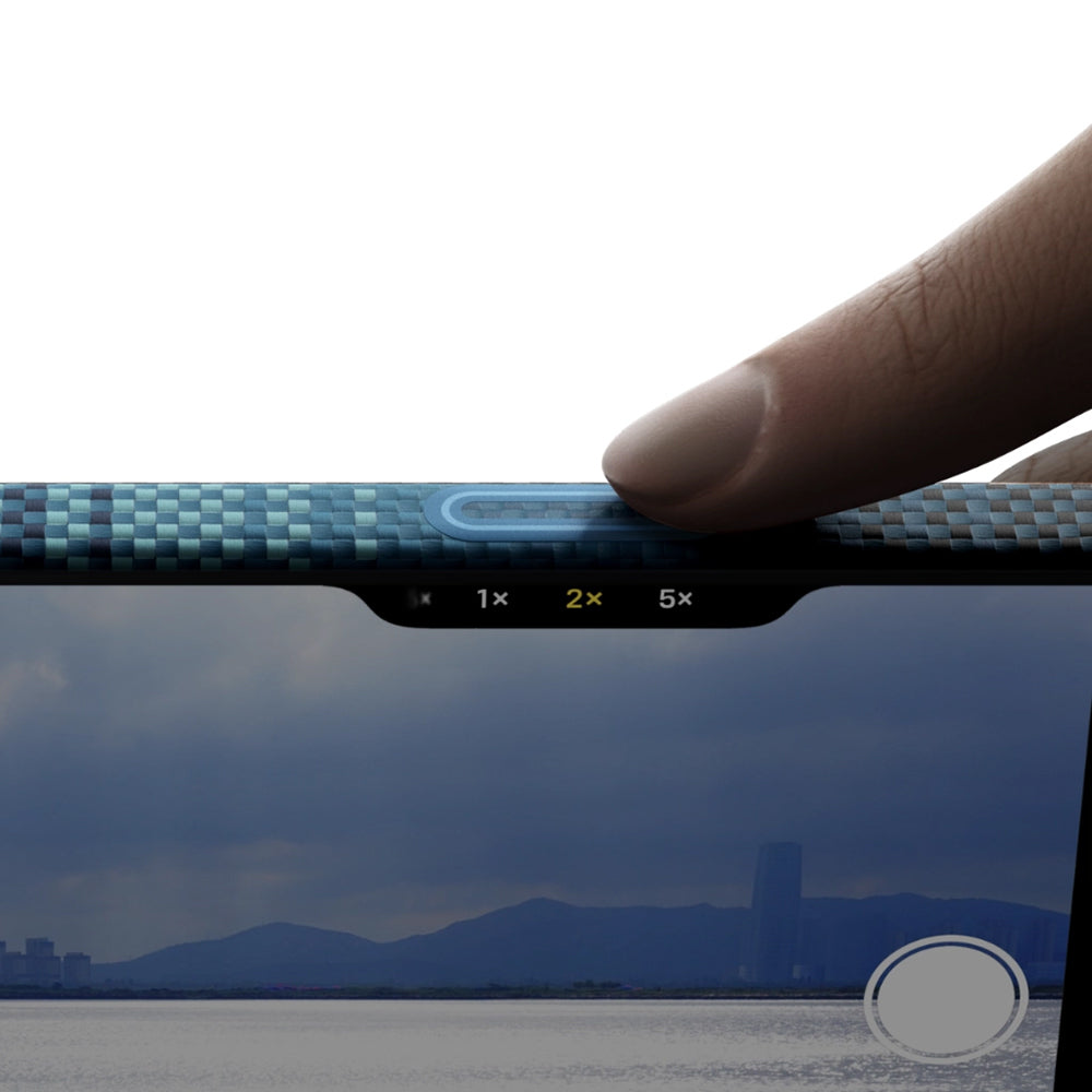 Apple iPhone 17 Pro Kılıf M-safe Şarj Özellikli Aramid Fiber Pitaka Tactile Woven Sunset-Moonrise Serisi Kapak Mavi