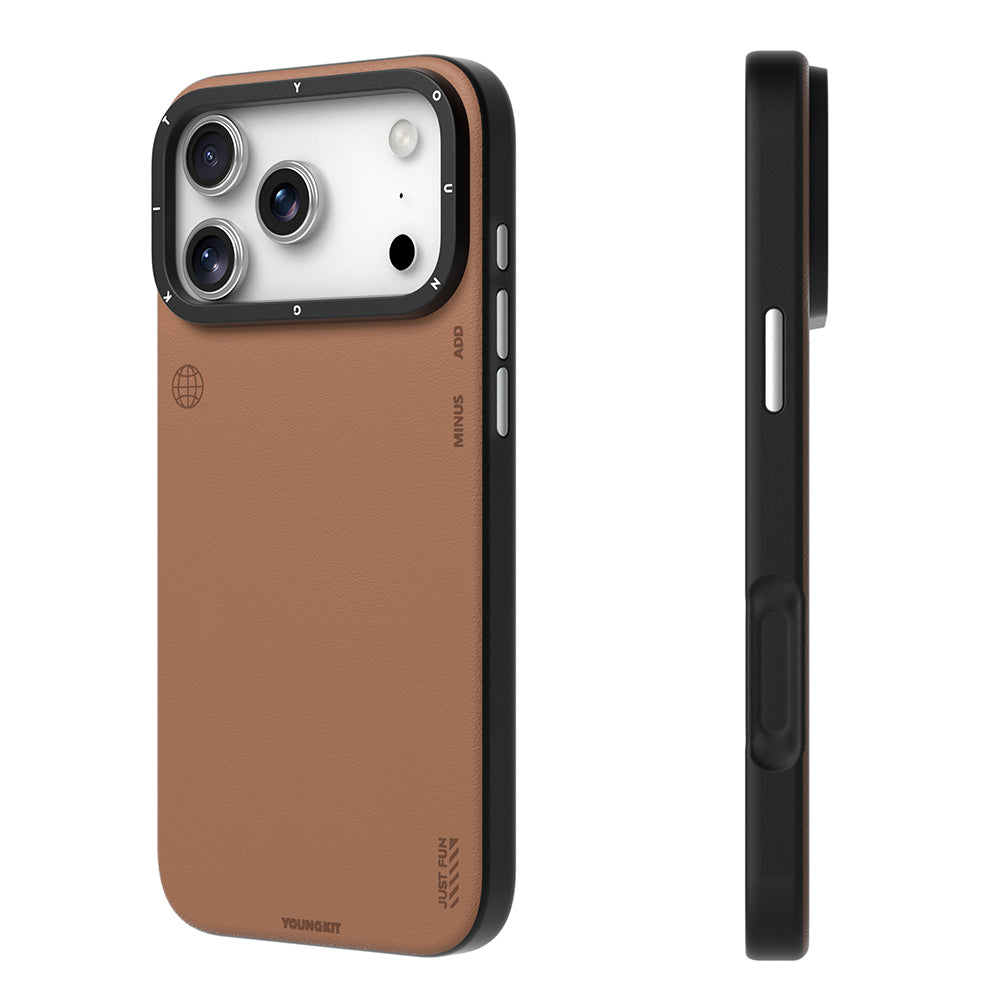 Apple iPhone 17 Pro Kılıf M-safe Şarj Özellikli Basit Mat Deri Desenli Youngkit Tech Fashion Serisi Kapak Siyah