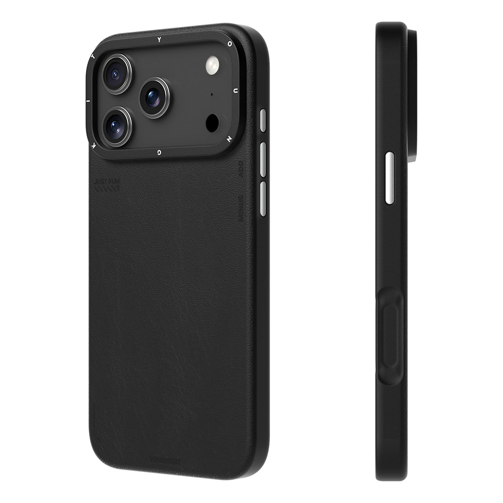 Apple iPhone 17 Pro Kılıf M-safe Şarj Özellikli Basit Mat Deri Desenli Youngkit Tech Fashion Serisi Kapak Gri