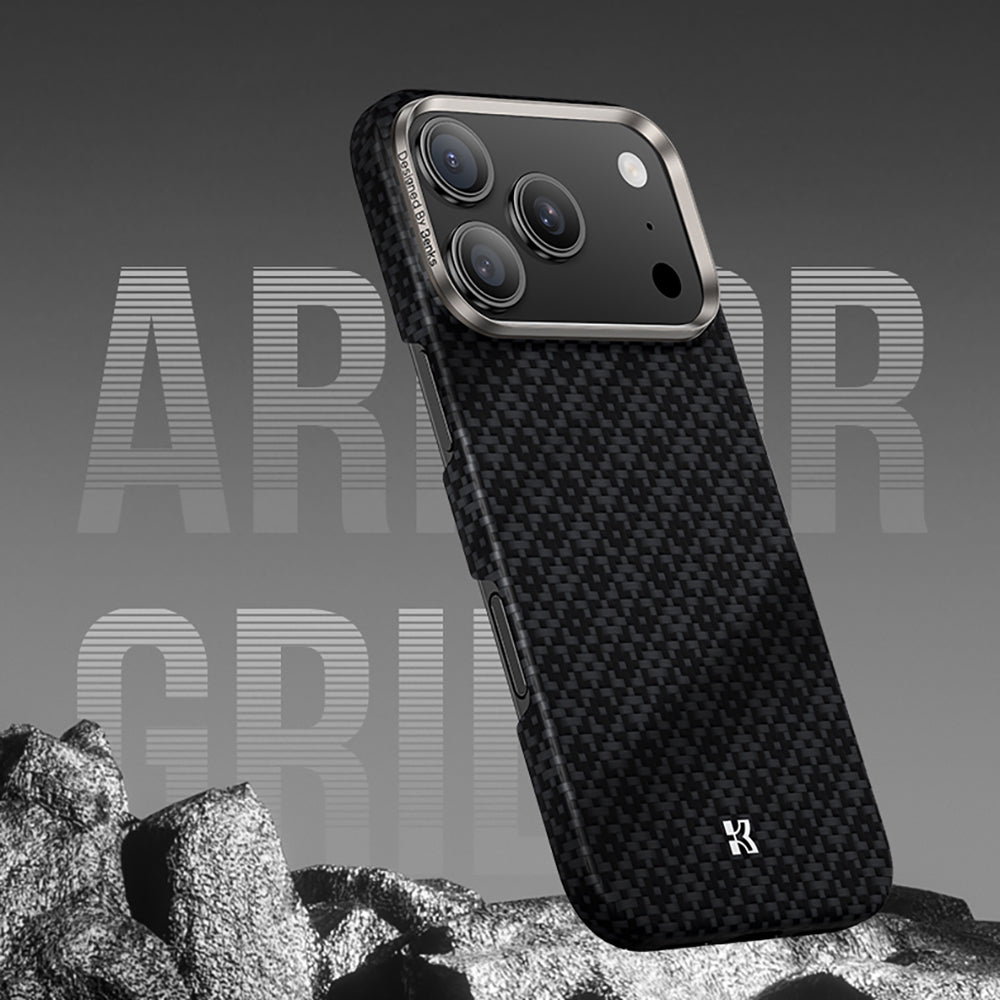 Apple iPhone 17 Pro Kılıf M-Safe Şarj Özellikli Benks ArmorAir ArmorGrid Serisi Kevlar Kapak Siyah