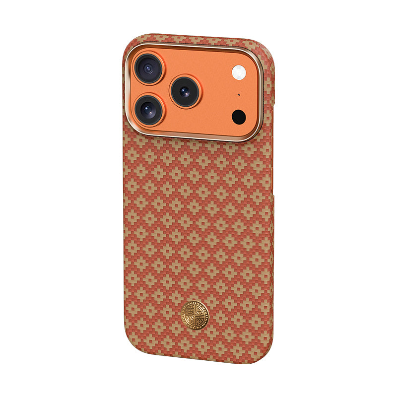 Apple iPhone 17 Pro Kılıf M-Safe Şarj Özellikli Benks ArmorAir ArmorGrid Serisi Kevlar Kapak Açık Turuncu