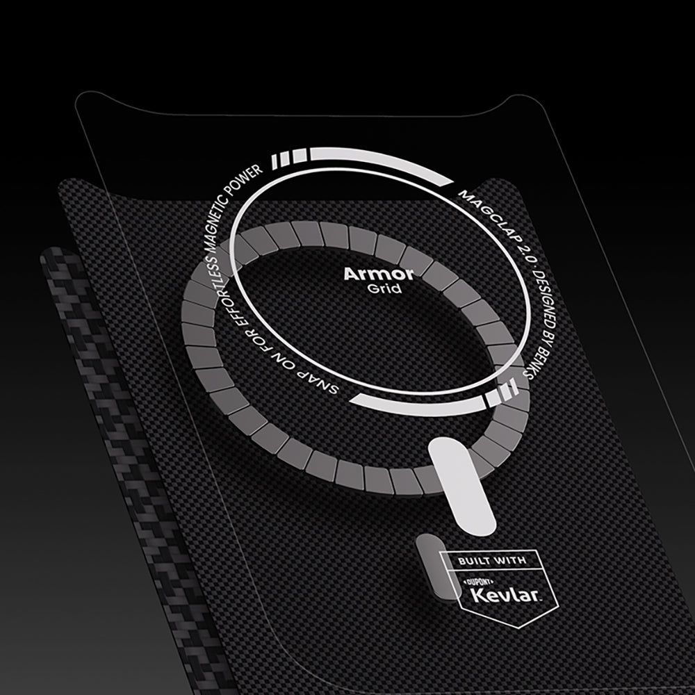 Apple iPhone 17 Pro Kılıf M-Safe Şarj Özellikli Benks ArmorPro ArmorGrid Serisi Kevlar Kapak Siyah