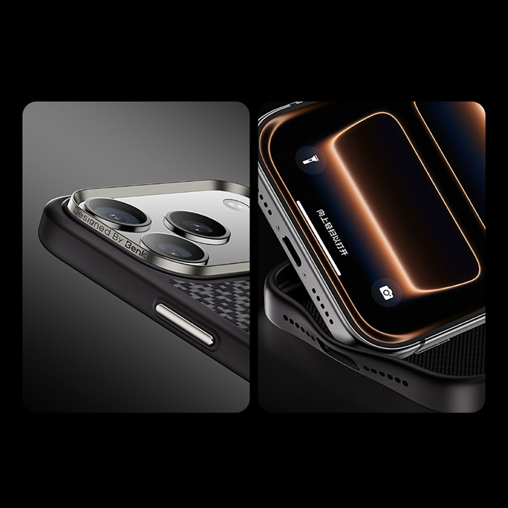 Apple iPhone 17 Pro Kılıf M-Safe Şarj Özellikli Benks ArmorPro ArmorGrid Serisi Kevlar Kapak Turuncu