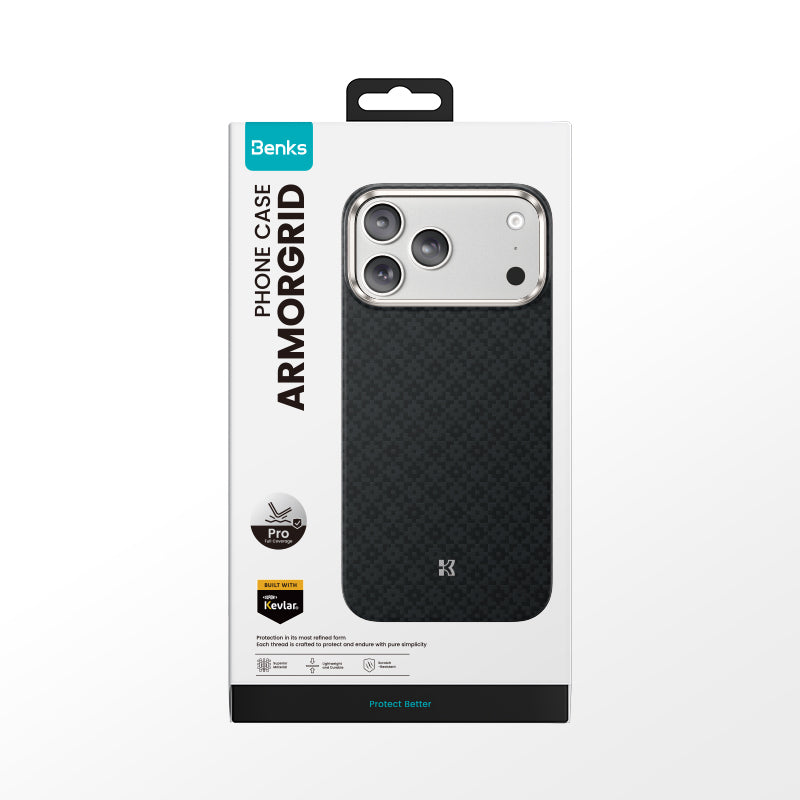 Apple iPhone 17 Pro Kılıf M-Safe Şarj Özellikli Benks ArmorPro ArmorGrid Serisi Kevlar Kapak Turuncu