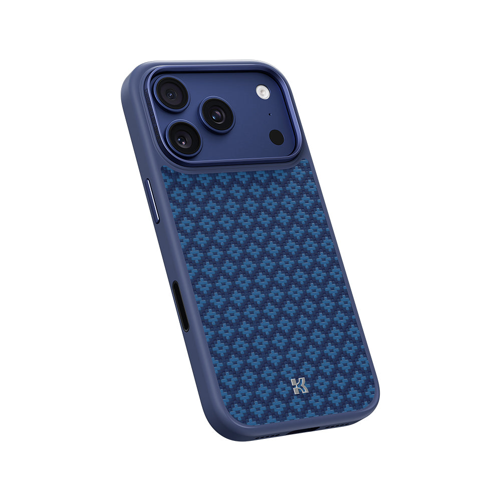 Apple iPhone 17 Pro Kılıf M-Safe Şarj Özellikli Benks ArmorPro ArmorGrid Serisi Kevlar Kapak Mavi