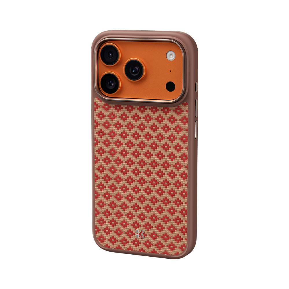Apple iPhone 17 Pro Kılıf M-Safe Şarj Özellikli Benks ArmorPro ArmorGrid Serisi Kevlar Kapak Turuncu