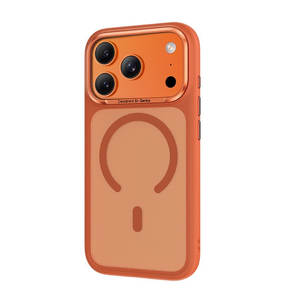 Apple iPhone 17 Pro Kılıf M-Safe Şarj Özellikli Benks Mist C-Magnet Kapak Turuncu