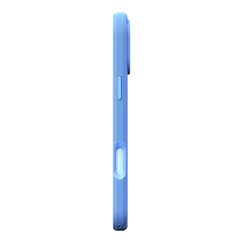 Apple iPhone 17 Pro Kılıf M-Safe Şarj Özellikli Çizgi Desenli Kumaş Dokulu Zore Paris Lorin Kapak Açık Mavi