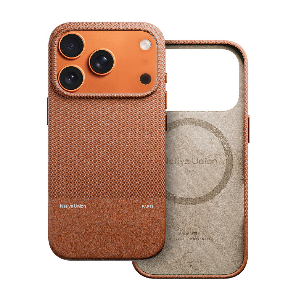 Apple iPhone 17 Pro Kılıf M-safe Şarj Özellikli Deri Dokulu Native Union RE Classic Serisi Kapak Kahverengi