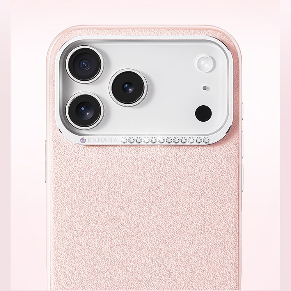 Apple iPhone 17 Pro Kılıf M-safe Şarj Özellikli Deri Tasarımlı Pynana Starry Serisi Kapak Beyaz