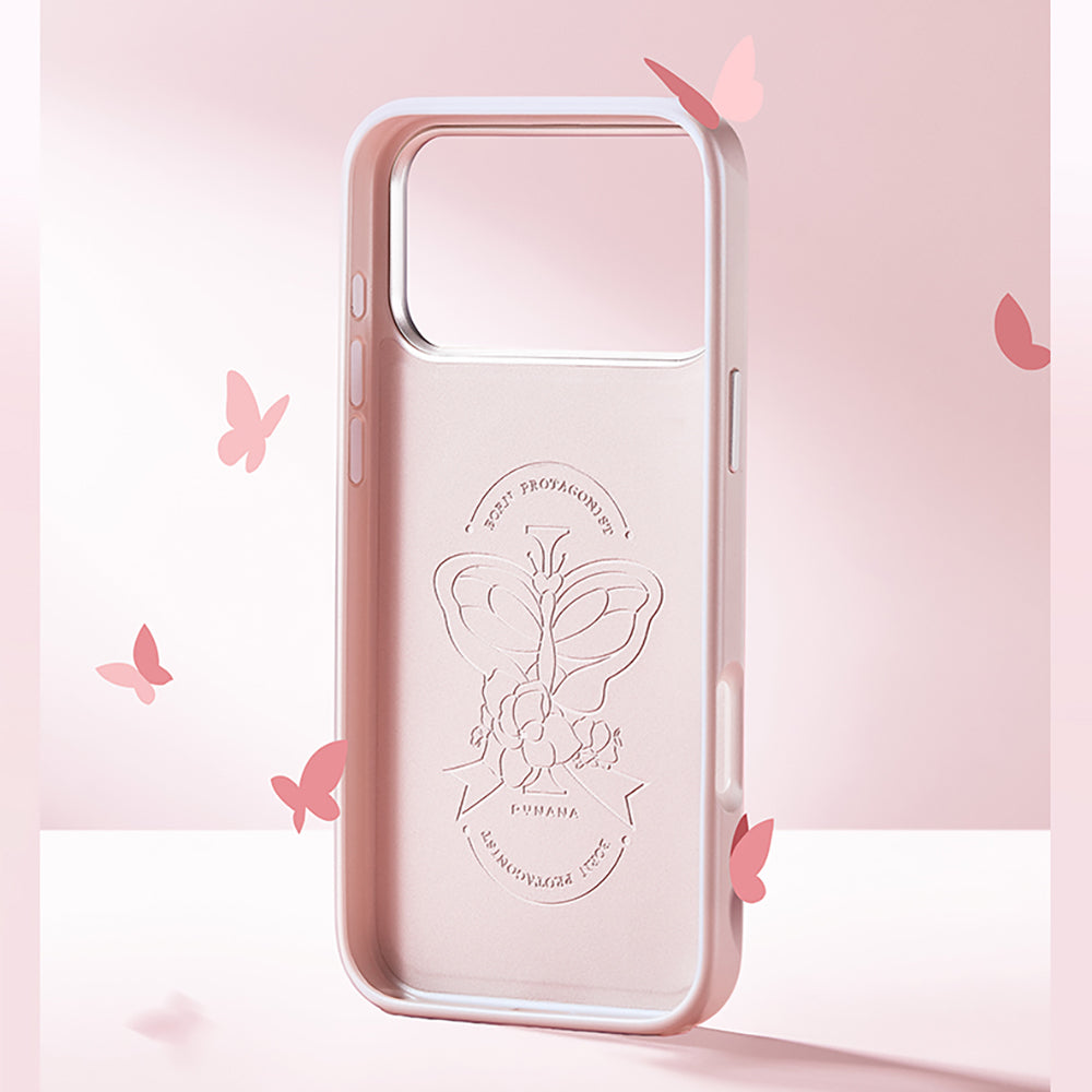 Apple iPhone 17 Pro Kılıf M-safe Şarj Özellikli Deri Tasarımlı Pynana Starry Serisi Kapak Pembe