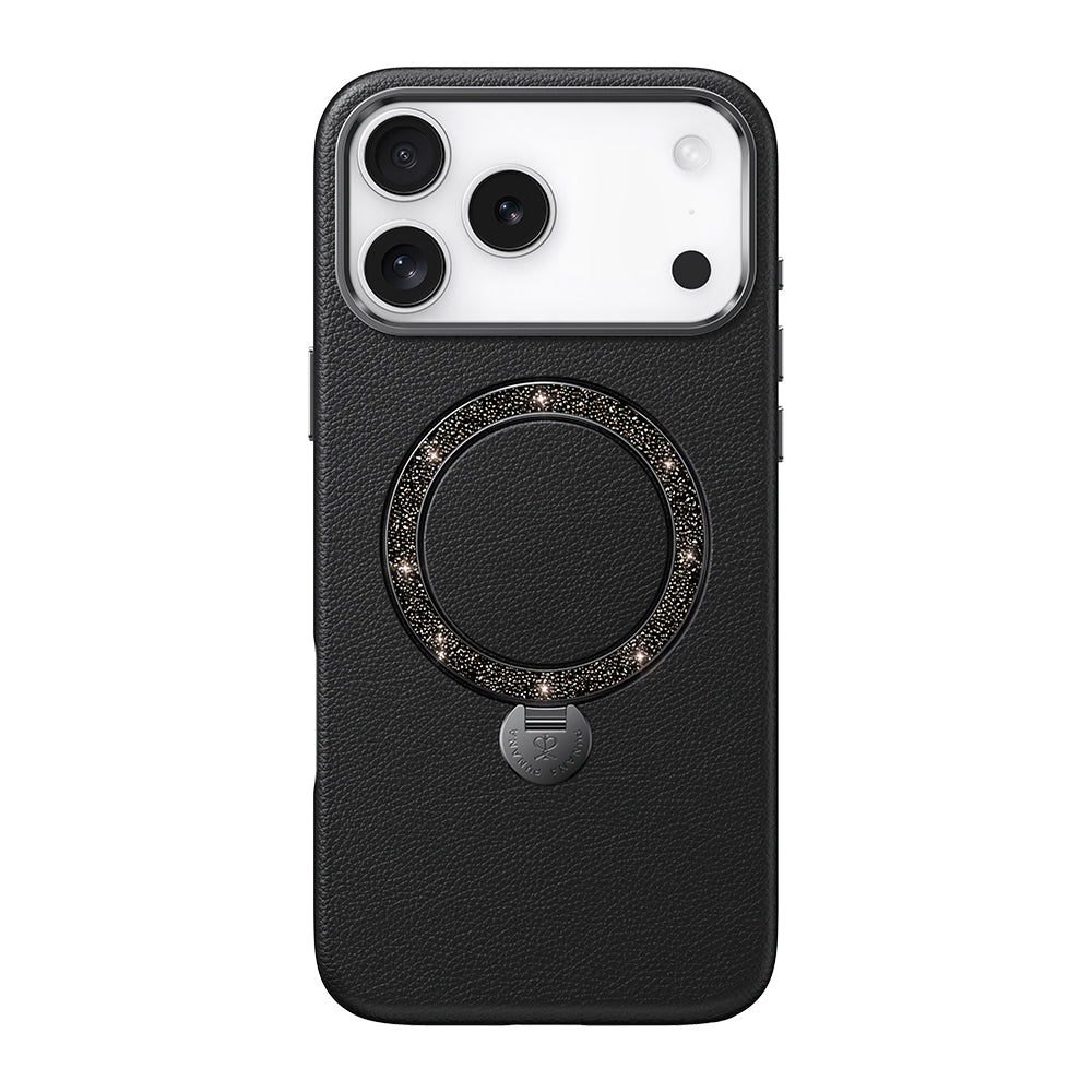 Apple iPhone 17 Pro Kılıf M-safe Şarj Özellikli Deri Tasarımlı Standlı Pynana Dancing Circle Luxury Serisi Kapak Rose Gold