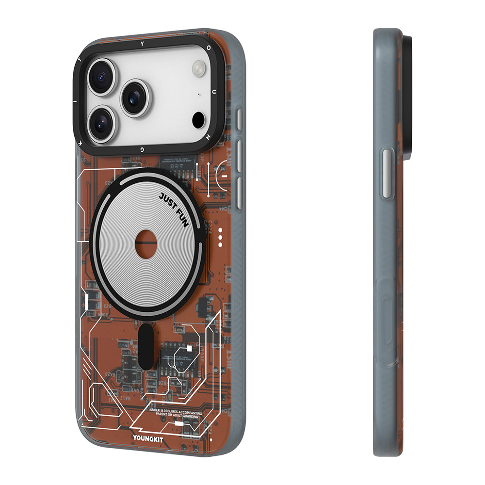Apple iPhone 17 Pro Kılıf M-safe Şarj Özellikli Kamera Denetim Butonlu Youngkit Technology Serisi Kapak Mavi