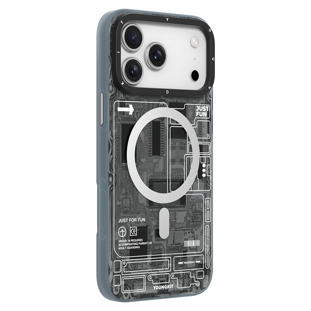 Apple iPhone 17 Pro Kılıf M-safe Şarj Özellikli Kamera Denetim Butonlu Youngkit Technology Serisi Kapak Mavi