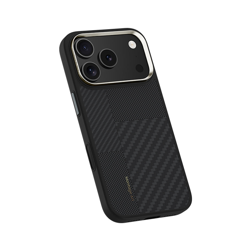 Apple iPhone 17 Pro Kılıf M-safe Şarj Özellikli Karbon Fiber Benks Montage Hybrid ArmorPro Kevlar Kapak Siyah