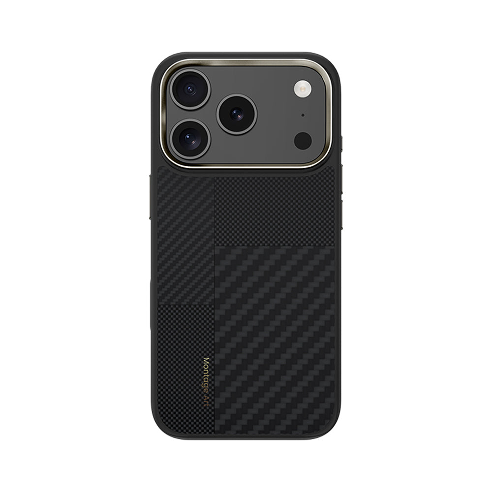Apple iPhone 17 Pro Kılıf M-safe Şarj Özellikli Karbon Fiber Benks Montage Hybrid ArmorPro Kevlar Kapak Siyah