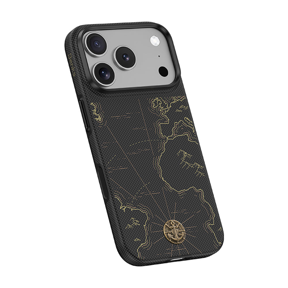 Apple iPhone 17 Pro Kılıf M-safe Şarj Özellikli Karbon Fiber Tasarımlı Benks ArmorEdge Air Navigator Kevlar Kapak Siyah