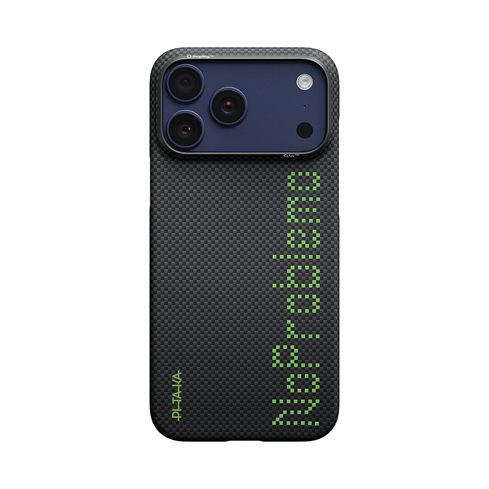 Apple iPhone 17 Pro Kılıf M-safe Şarj Özellikli Lumintex Teknolojili Fosforlu Aramid Fiber Pitaka Tactile Woven Aries Serisi Kapak Siyah