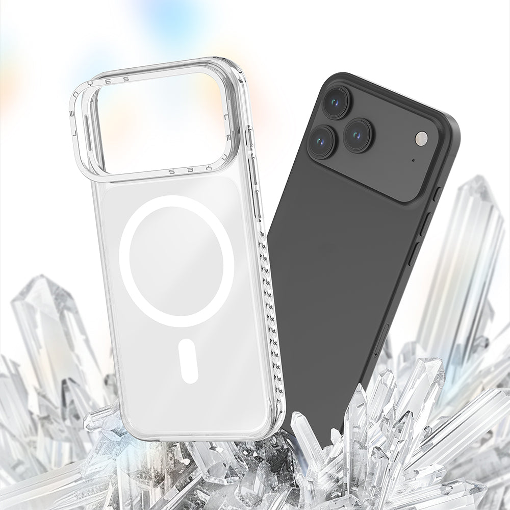 Apple iPhone 17 Pro Kılıf M-safe Şarj Özellikli Metal Kamera Çerçeveli Airbag Tasarımlı Lenyes CK221 Sert PC Kapak Şeffaf