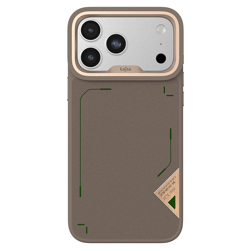 Apple iPhone 17 Pro Kılıf M-safe Şarj Özellikli O-Ring Metal Kamera Çerçeveli Kajsa Matrix Collection Kapak Desert Gold