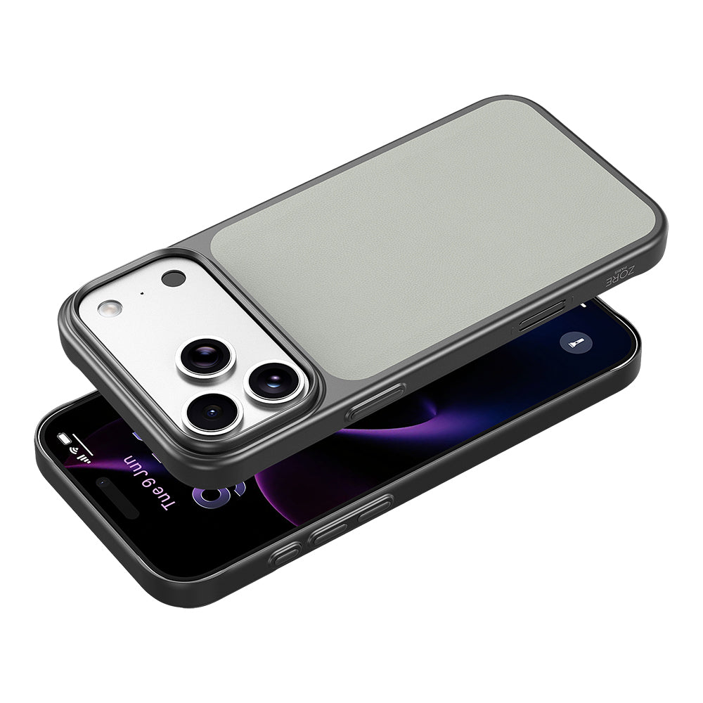 Apple iPhone 17 Pro Kılıf M-Safe Şarj Özellikli PU Zore Paris Trexo Sert PC Kapak Gümüş